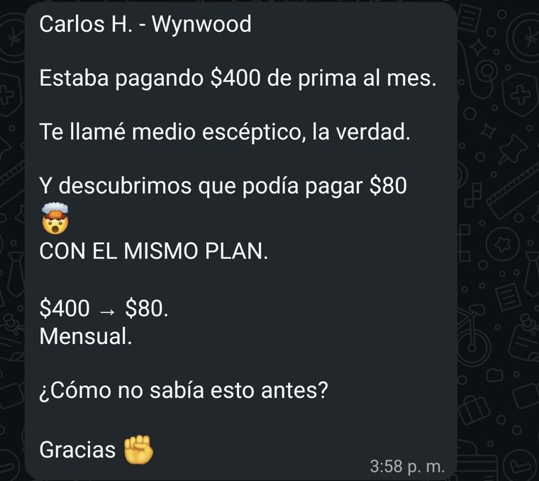 Conversación de WhatsApp con Carlos H. de Wynwood