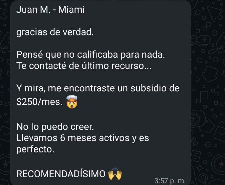 Conversación de WhatsApp con Juan M. de Miami